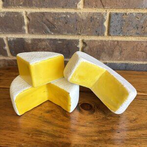 2 Faux Brie Cheese Rings and Wedge Country Deli Display Stage Movie PROP Fake